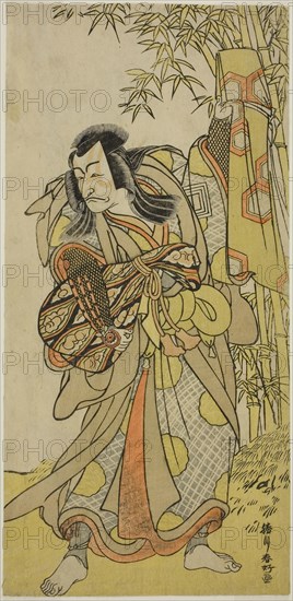 The Actor Ichikawa Danjuro V as Kazusa no Akushichibyoe Kagekiyo Disguised as a Blind Court Musician (Kengyo) in the Play Edo Meisho Midori Soga, Performed at the Morita Theater in the Fourth Month, 1779, c. 1779, Katsukawa Shunko I, Japanese, 1743-1812, Japan, Color woodblock print, hosoban, 28.6 x 13.7 cm (11 1/4 x 5 3/8 in.)
