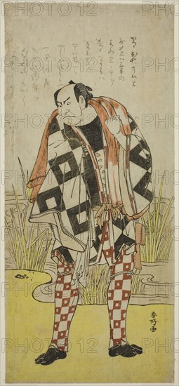 The Actor Nakamura Nakazo I as Dozaemon Denkichi in the Play Yaoya Oshichi, Performed at the Kiri Theater in the Fourth Month, 1785, c. 1785, Katsukawa Shunko I, Japanese, 1743-1812, Japan, Color woodblock print, hosoban, 32.7 x 14.7 cm (12 7/8 x 5 13/16 in.)