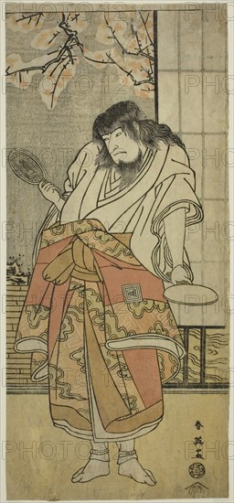 The Actor Ichikawa Komazo II as the monk Shunkan in the play Shunkan Shima Monogatari, performed at the Kawarazaki Theater in the ninth month, 1791, c. 1791, Katsukawa Shun’ei, Japanese, 1762-1819, Japan, Color woodblock print, from a multisheet hosoban composition, 30.8 x 13.9 cm (12 1/8 x 5 1/2 in.)