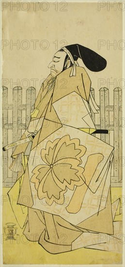 The Actor Nakayama Kojuro VI as Ko no Moronao in the Play Kanadehon Chushingura, Performed at the Nakamura Theater in the Fifth Month, 1786, c. 1786, Katsukawa Shunsho ?? ??, Japanese, 1726-1792, Japan, Color woodblock print, hosoban, 32.2 x 14.9 cm (12 11/16 x 5 7/8 in.)