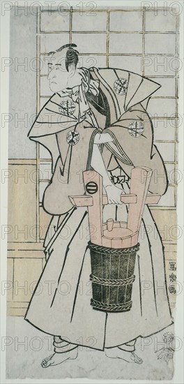 The Actoe Ichikawa Komazo llI as Nitta Yoshisada, Actually Oyamada Taro Takaie (Sandai-me Ichikawa Komazo no Nitta Yoshisada, jitsuwa Oyamada Taro Takaie), 1794, (Kansei 6), Toshusai Sharaku ??? ??, Japanese, active 1794-95, Japan, Color woodblock print, hosoban, nishiki-e, 31.4 x 14.1 cm