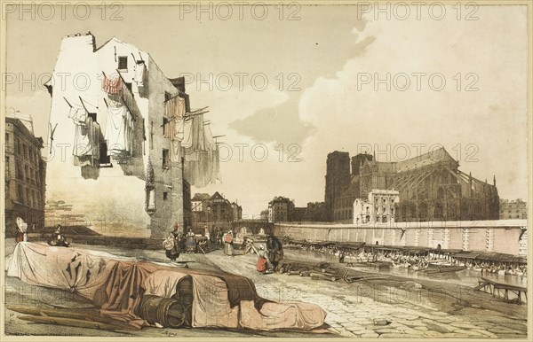 Notre Dame, Paris, 1839, Thomas Shotter Boys (English, 1803-1874), published by Charles Joseph Hullmandel (English, 1789-1850), England, Color lithograph on paper, 247 × 387 mm (image/sheet)