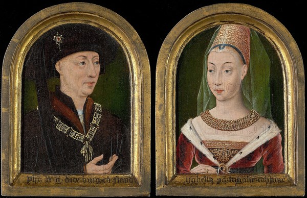 Philip the Good, Duke of Burgundy, Isabelle of Bourbon (?), c. 1520/30, Flemish, Flemish, Oil on panel, Each Frame: 21 × 16.2 cm (8 5/16 × 6 3/8 in.), image: 16.5 × 12 cm (6 1/2 × 4 11/16 in.)
