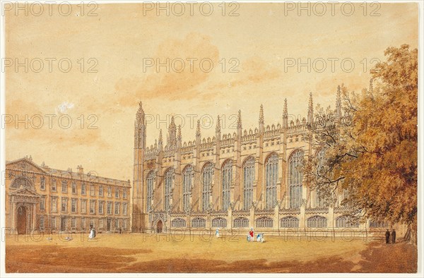 South Side of King’s College Chapel, Cambridge, 1815/20, Frederick MacKenzie, English, born Scotland, 1787-1854, England, Watercolor, with touches of gouache, heightened with white gouache, over graphite, on cream wove paper, 180 × 273 mm