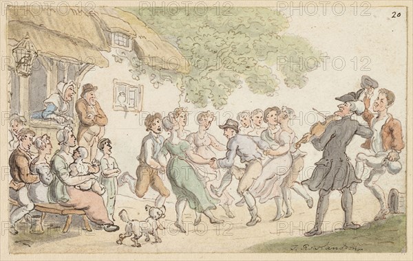 Study for Dr. Syntax and Rural Sports, c. 1812, Thomas Rowlandson, English, 1756-1827, England, Pen and brown ink with brush and watercolor, on ivory wove paper, 64 × 103 mm