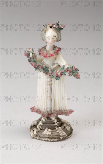 Woman with Garland, 1750/99, Nevers, France, Glass, lampwork (verre de Nevers), metal armature, H. 7.6 cm (3 in.)