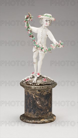 Man Holding a Garland, 1750/99, Nevers, France, Glass, lampwork (verre de Nevers), metal armature, H. 12.1 cm (4 3/4 in.)