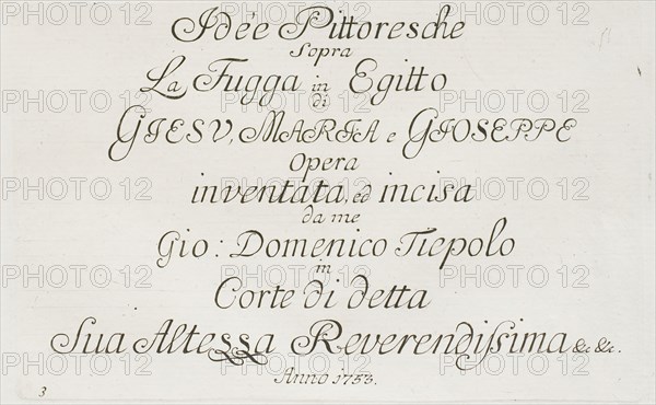 Title Page to The Flight into Egypt, 1753, Giovanni Domenico Tiepolo, Italian, 1727-1804, Italy, Etching on paper, 121 x 189 mm