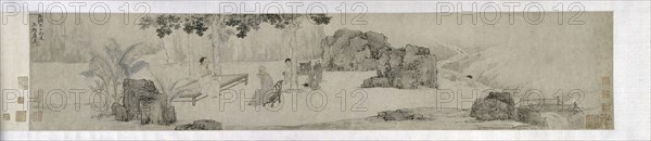 Tea Drinking Under the Wutong Tree, Ming dynasty (1369–1644), 1509, Tang Yin (??), Chinese, 1470-1523, China, Handscroll, ink and slight color on paper, 116.6 × 23.8 cm (9 3/16 × 45 7/8 in.)