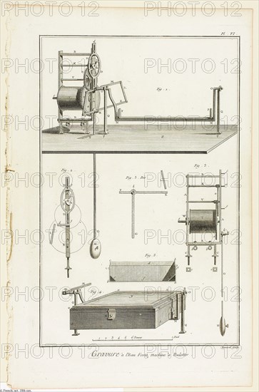 Etching, Balotter Machine, from Encyclopédie, 1762/77, Robert Bénard (French, 18th century), published by André le Breton (French, 1708-1779), Michel-Antoine David (French, c. 1707-1769), Laurent Durand (French, 1712-1763), and Antoine-Claude Briasson (French, 1700-1775), France, Engraving on cream laid paper, 320 × 208 mm (image), 355 × 225 mm (plate), 390 × 255 mm (sheet)