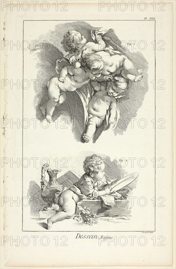 Design: Children, from Encyclopédie, 1762/77, Benoît-Louis Prévost (French, c. 1735-1809), published by André le Breton (French, 1708-1779), Michel-Antoine David (French, c. 1707-1769), Laurent Durand (French, 1712-1763), and Antoine-Claude Briasson (French, 1700-1775), France, Etching, with engraving, on cream laid paper, 320 × 204 mm (image), 355 × 225 mm (plate), 400 × 260 mm (sheet)