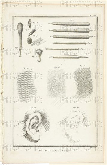 Crayon-Manner Engraving, from Encyclopédie, 1762/77, A. J. Defehrt (French, active 18th century), published by André le Breton (French, 1708-1779), Michel-Antoine David (French, c. 1707-1769), Laurent Durand (French, 1712-1763), and Antoine-Claude Briasson (French, 1700-1775), France, Engraving and crayon-manner engraving on cream laid paper, 320 × 210 mm (image), 355 × 225 mm (plate), 390 × 255 mm (sheet)