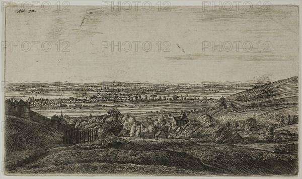 A Town in a Valley, n.d., Anthoni Waterlo, Dutch, 1609-1690, Holland, Etching in black on ivory laid paper, 121 x 210 mm (image), 124 x 212 mm (sheet)
