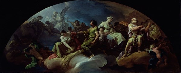 Old Testament Figures in Paradise, 1751/60, Francisco Bayeu y Subías, attributed to, Spanish, 1734-1795, (after Corrado Giaquinto, Italian, 1693/99-1765), Spain, Oil on canvas, 16 1/8 x 39 1/2 in. (41 x 100.3 cm)