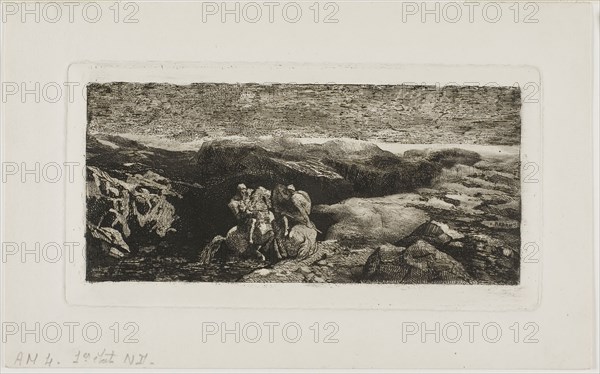 Horsemen in Combat, 1866, Odilon Redon, French, 1840-1916, France, Etching on ivory wove paper, 83 × 182 mm (image), 100 × 200 mm (plate)