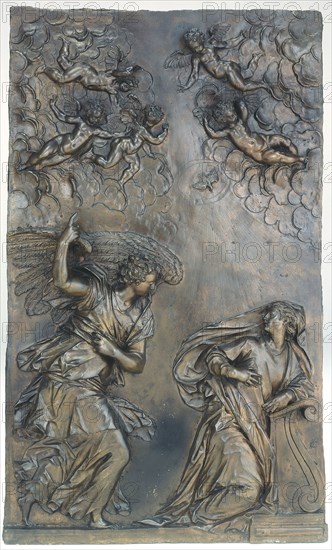 The Annunciation, c. 1583, Alessandro Vittoria, Italian, 1525—1608, Italy, Bronze, 97.8 × 61.6 cm (38 1/2 × 24 1/4 in.)