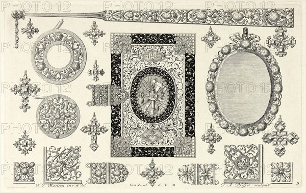 Designs for Jewelry, before 1697, Joannes Andreas Pfeffel I (German, 1674-1748), after Friedrich Jacob Morisson (German, act. 1693-1697), Germany, Engraving on cream laid paper, 150 x 245 mm (image/plate), 250 x 365 mm (sheet)