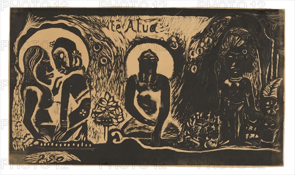 Te atua (The God), from the Noa Noa Suite, 1893/94, Paul Gauguin, French, 1848-1903, France, Wood-block print in black ink on tan wove paper, 203 × 354 mm (image), 207 × 358 mm (sheet)