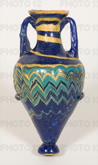 Amphoriskos (Container for Oil), late 6th/early 5th century BC, Eastern Mediterranean, possibly Rhodes, Eastern Mediterranean Region, Glass, core-formed technique, 10.1 × 4.8 × 4.8 cm (4 × 1 7/8 × 1 7/8 in.)