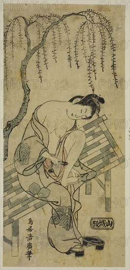 Trimming Her Nails, c. 1755, Torii Kiyohiro, Japanese, active c. 1737-76, Japan, Color woodblock print, hosoban, benizuri-e, 10 13/16 x 5 in.