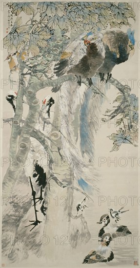 The Five Virtues, Qing dynasty (1644–1911), 1895, Ren Yi [zi Bonian], Chinese, 1840-1895, China, Hanging scroll, ink and colors on paper, 185.9 × 97.2 cm (73 1/2 × 38 1/4 in.)
