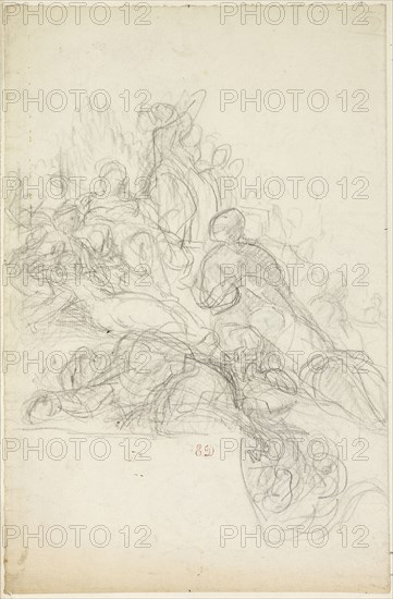 Allegorical or Mythological Scene, n.d., Attributed to Eugène Delacroix, French, 1798-1863, France, Graphite, on ivory laid paper, laid down on ivory wove paper, 309 × 203 mm