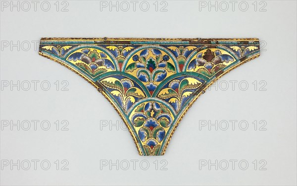 Spandrel for a Reliquary Shrine, 1170/1180, German, Cologne, Cologne, Gilt copper, champlevé enamel, 17.1 × 9.2 cm (6 3/4 × 3 5/8 in.)
