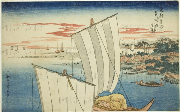 Low Tide at Shibaura (Shibaura shiohi no zu), from the series Famous Views of the Eastern Capitol (Toto meisho), c. 1831, Utagawa Hiroshige ?? ??, Japanese, 1797-1858, Japan, Color woodblock print, oban, 21.2 x 34.2 cm (8 3/8 x 13 7/16 in.)