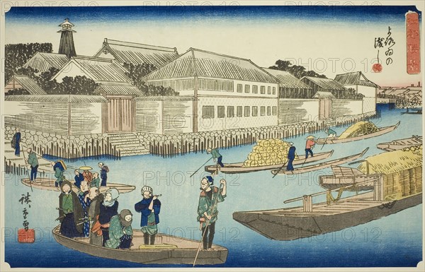 The Yoroi Ferry (Yoroi no watashi), from the series Exceptional Views of Edo (Koto shokei), c. 1835/39, Utagawa Hiroshige ?? ??, Japanese, 1797-1858, Japan, Color woodblock print, oban, 24.1 x 36.8 cm (9 1/2 x 14 1/2 in.)