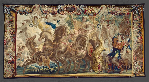 The Triumph of Caesar from The Story of Caesar and Cleopatra, c. 1680, After a design by Justus van Egmont (1601–1674), Produced at the workshop of Gerard Peemans (1637/39–1725), Flanders, Brussels, Flanders, Wool and silk, slit and double interlocking tapestry weave, 701.9 × 366.2 cm (276 3/8 × 144 1/4 in.)