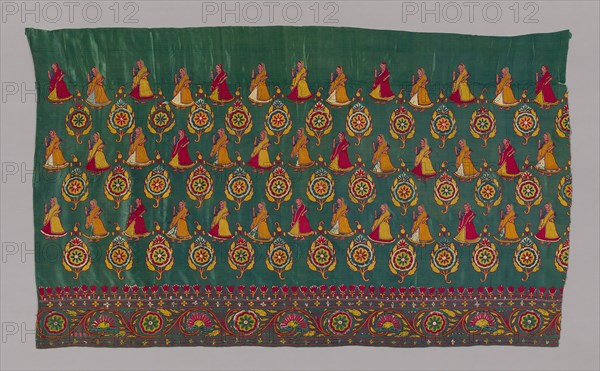 Fragment (Skirt or Sari), 18th century, India, Rajasthan, India, Satin, embroidered, 79.1 x 134.3 cm (31 1/8 x 52 7/8 in.)