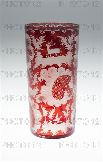 Goblet, c. 1850/80, Bohemia, Czech Republic, Bohemia, Glass, blown, cut, stained red and engraved, H. 15.9 cm (6 1/4 in.)