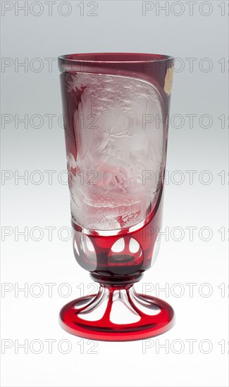 Tall Beaker, c. 1850/75, Bohemia, Czech Republic, Bohemia, Glass, blown, cut, stained red and engraved, H. 20.3 cm (8 in.)