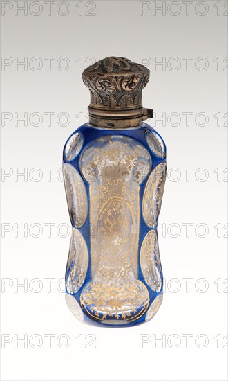 Scent Bottle, c. 1840/50, Bohemia, Czech Republic, Bohemia, Glass, cut and colored with metal mounts, 9.5 × 3.8 × 2.5 cm (3 3/4 × 1 1/2 × 1 in.)