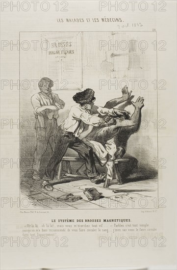 The Magnetic Brush Method (plate 21), 1843, Charles Émile Jacque, French, 1813-1894, France, Lithograph in black on ivory wove paper, 235 × 184 mm (image), 351 × 234 mm (sheet)