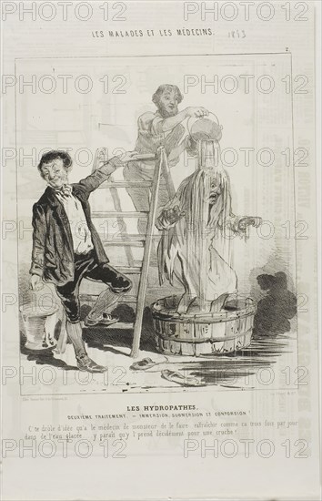 The Hydropaths: Second Treatment (plate 2), 1843, Charles Émile Jacque, French, 1813-1894, France, Lithograph in black on ivory wove paper, 238 × 196 mm (image), 350 × 223 mm (sheet)