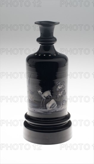 Bottle, c. 1825/40, Bohemia, Czech Republic, Bohemia, Glass, black, blown, cut and enamelled with white, H. 19.1 cm (7 1/2 in.)
