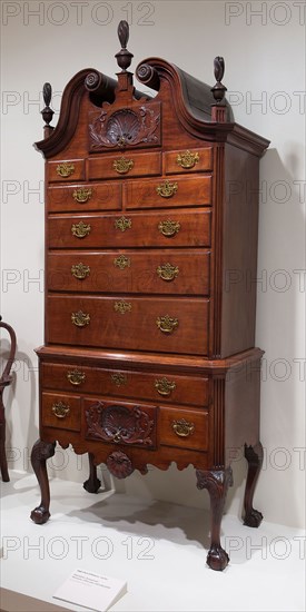 High Chest of Drawers, 1750/60, American, 18th century, Philadelphia, Philadelphia, Mahogany, yellow pine, and tulip poplar, 256.7 × 113.1 × 59.1 cm (101 × 44 1/2 × 23 1/4 in.)