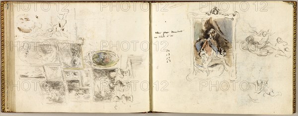Sketchbook, c. 1760–64, Gabriel Jacques de Saint-Aubin, French, 1724-1780, France, Graphite, pen, wash and watercolor on paper, 130 × 172 mm
