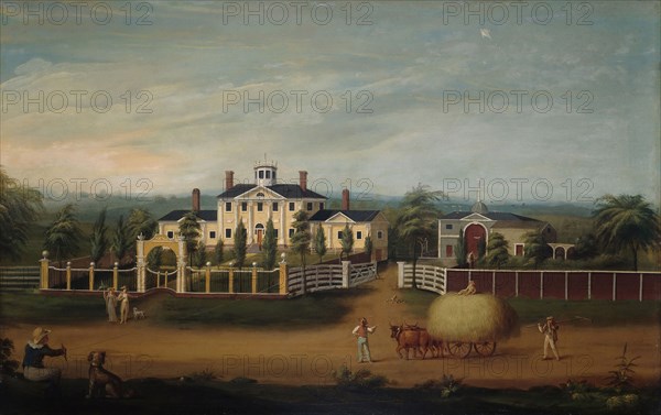 New England Country Seat, 1800/20, American, 18th/19th century, New England, Oil on yellow poplar panel, 58.6 × 91.8 cm (23 × 36 1/8 in.)