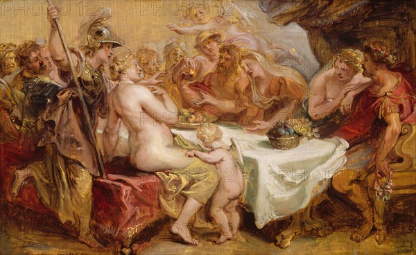 The Wedding of Peleus and Thetis, 1636, Peter Paul Rubens, Flemish, 1577–1640, Flanders, Oil on panel, 10 5/8 × 16 3/4 in. (27 × 42.6 cm)