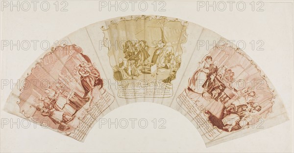 Plates four, five, and six from A Harlot’s Progress, 1732/61, William Hogarth, English, 1697-1764, England, Three etchings from three plates, two in red ink and one in olive green ink, on cream wove paper, laid down on off-white laid paper, 130 × 155 mm (image/plate, left), 130 × 150 mm (image/plate, center), 144 × 140 mm (image/plate, right), 155 × 501 mm (primary support), 296 × 510 mm (secondary support)