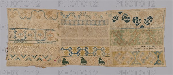 Sampler, 1803, Mexico, México, linen, tabby weave, embroidered in silk, 37.2 x 99.1 cm (14 5/8 x 39 in.)