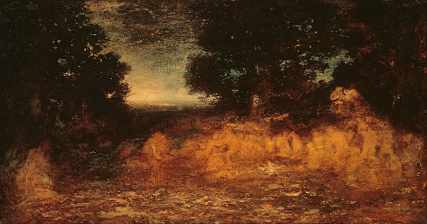 Ghost Dance (The Vision of Life), 1895/97, Ralph Albert Blakelock, American, 1847–1919, United States, Oil on canvas, 53.7 × 100 cm (21 1/8 × 39 3/8 in.)