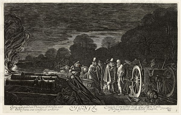 Fire, plate four from The Four Elements, 1622, Jan van de Velde II (Dutch, c.1593-1641), after Willem Buytewech (Dutch, 1591/92-1624), Holland, Etching and engraving on ivory laid paper, 171 × 288 mm (image), 186 × 293 mm (sheet)