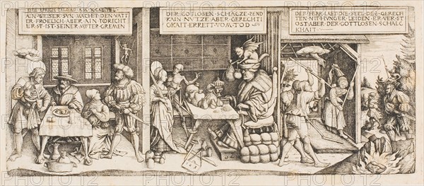 Three Proverbs of King Solomon, n.d., Daniel Hopfer, I, German, 1470-1536, Germany, Etching in black on paper, 141 x 344 mm (plate), 160 x 358 mm (sheet)