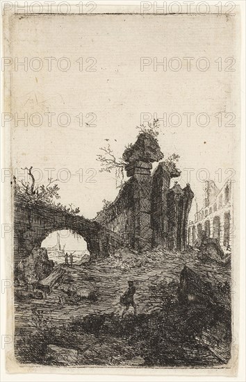 Ruins of the Coliseum, plate 10 from The Ruins of Rome, 1639/40, Bartholomeus Breenbergh, Dutch, 1598-1657, Holland, Etching in black on ivory laid paper, 104 x 64 mm (plate), 108 x 68 mm (sheet)