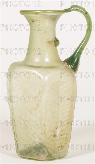 Jug, 6th century AD, Byzantine, Eastern Mediterranean, probably Syria, Syria, Glass, mold-blown technique, 14.3 × 7.9 × 6.8 cm (5 5/8 × 3 1/8 × 2 5/8 in.)