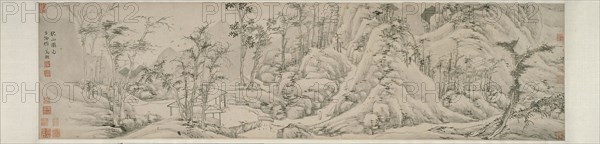 Autumn Mountains, Ming dynasty (1368–1644), early 16th century, Wen Zhengming, Chinese, 1470-1559, China, Handscroll, ink on gold-flecked paper, 31.8 × 120.8 cm