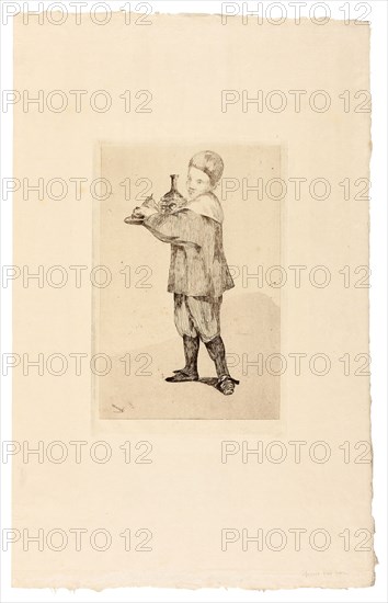 The Boy Carrying a Tray, 1862, Édouard Manet, French, 1832-1883, France, Etching and aquatint in black on cream Japanese paper, 222 × 145 mm (image), 241 × 159 mm (plate), 467 × 298 mm (sheet)